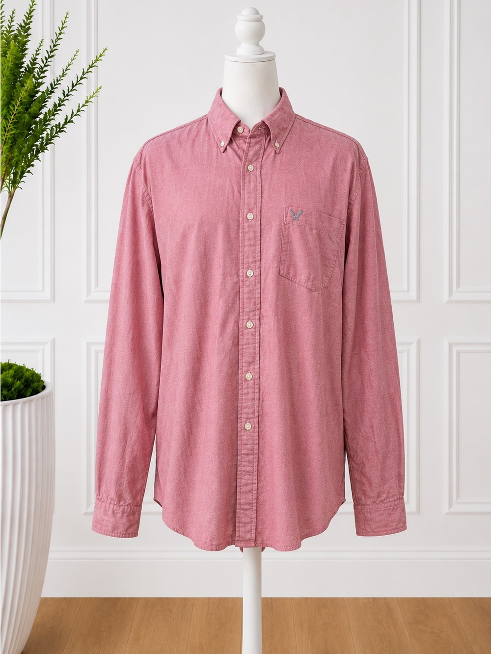 American Eagle Classic Fit Oxford Button-Down Shirt Red Pink Men’s LT